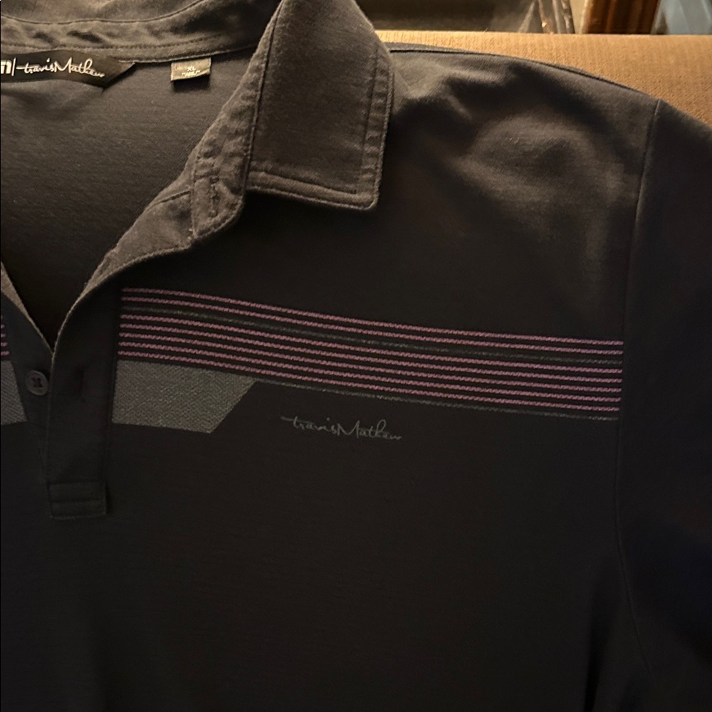 Travis Mathew Black Polo with Subtle Stripes